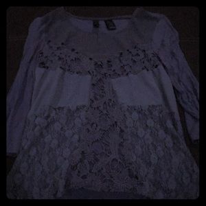 Dark grey lace/sheer front casual top